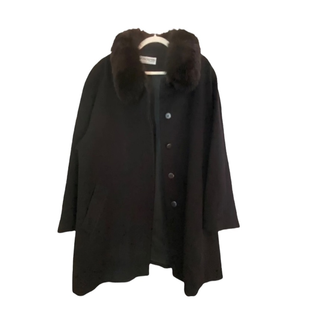 Forecaster  Of Boston Fox  Fur Collar Reefer Coat SIZE 22 Black Wool.